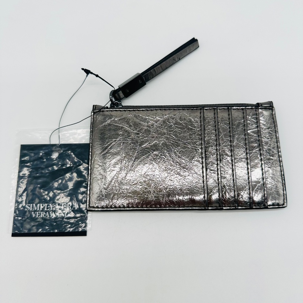 Simple Vera Vera Wang Amboy Wallet Silver Crinkle NWT - Picture 4 of 6